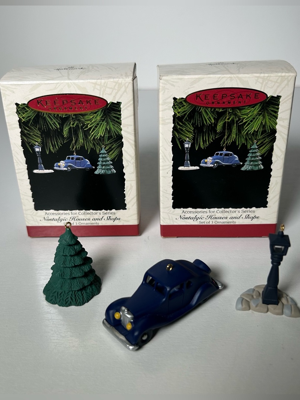 2 Hallmark Nostalgic Houses and Shops Accessories Keepsake Ornaments Set of 3
